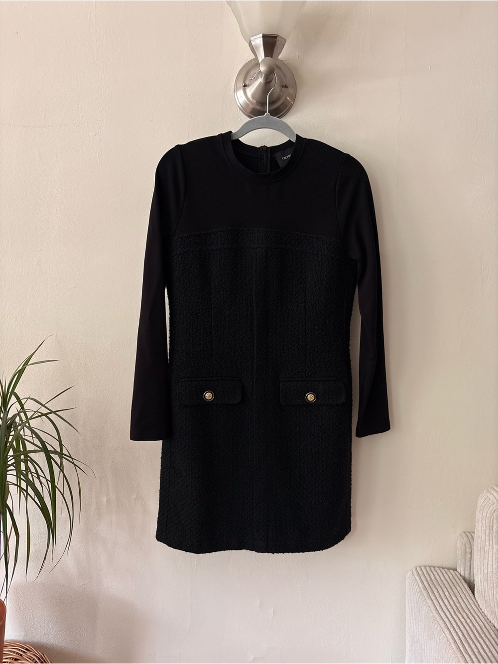 Designer Calvin Tran Classic Black Long-Sleeve Shift Dress